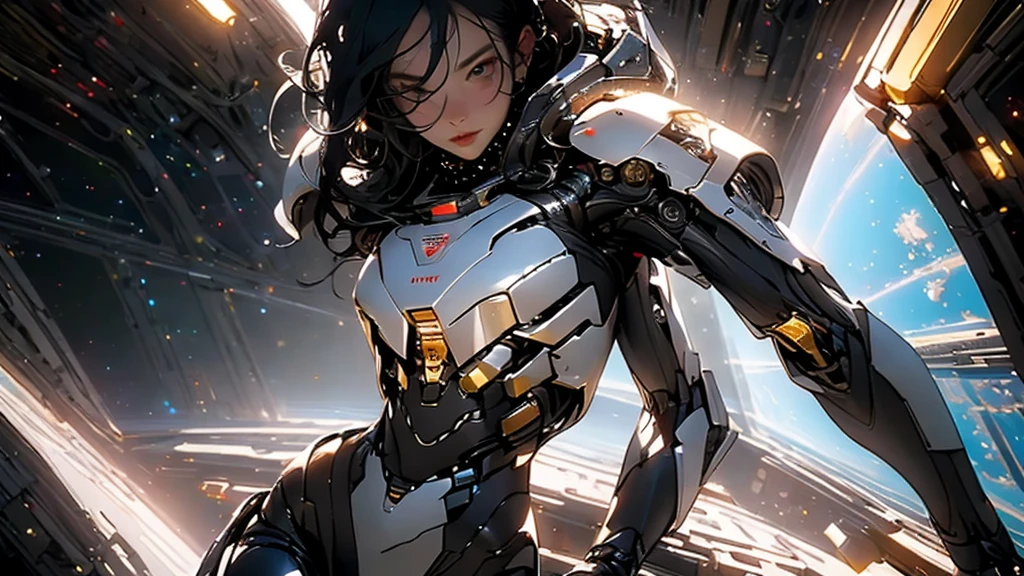 lower, Highly detailed color photo in RAW format, beautiful young, short black hair, dynamic poses, (wide hips), (detailed skin), (Detailed lips), (detailed eyes), (space: 1.4), (necropolis: 1.1), (sci-fi landscape ) (detailed face), (curved), red clothes, detailed eyes, Chromatic aberration, depth of field, soft lighting, First job, better quality, difficult, (lens flare: 0,7), (bloom: 0,7), particle effects, ray tracing, Displaying tones , very detailed, conceptual art, courteous, sharp focus, dramatic lighting, very detailed art, movie, pintura hiper-realist, trending on artstation, 8 k, incredible shadows, realist, (plano de fundo very detailed: 1.2), midway art