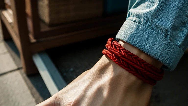red thread bracelet on hand, product, advertisement, Luck, wealth, black beads, protection high quality, masterpiece, detailed