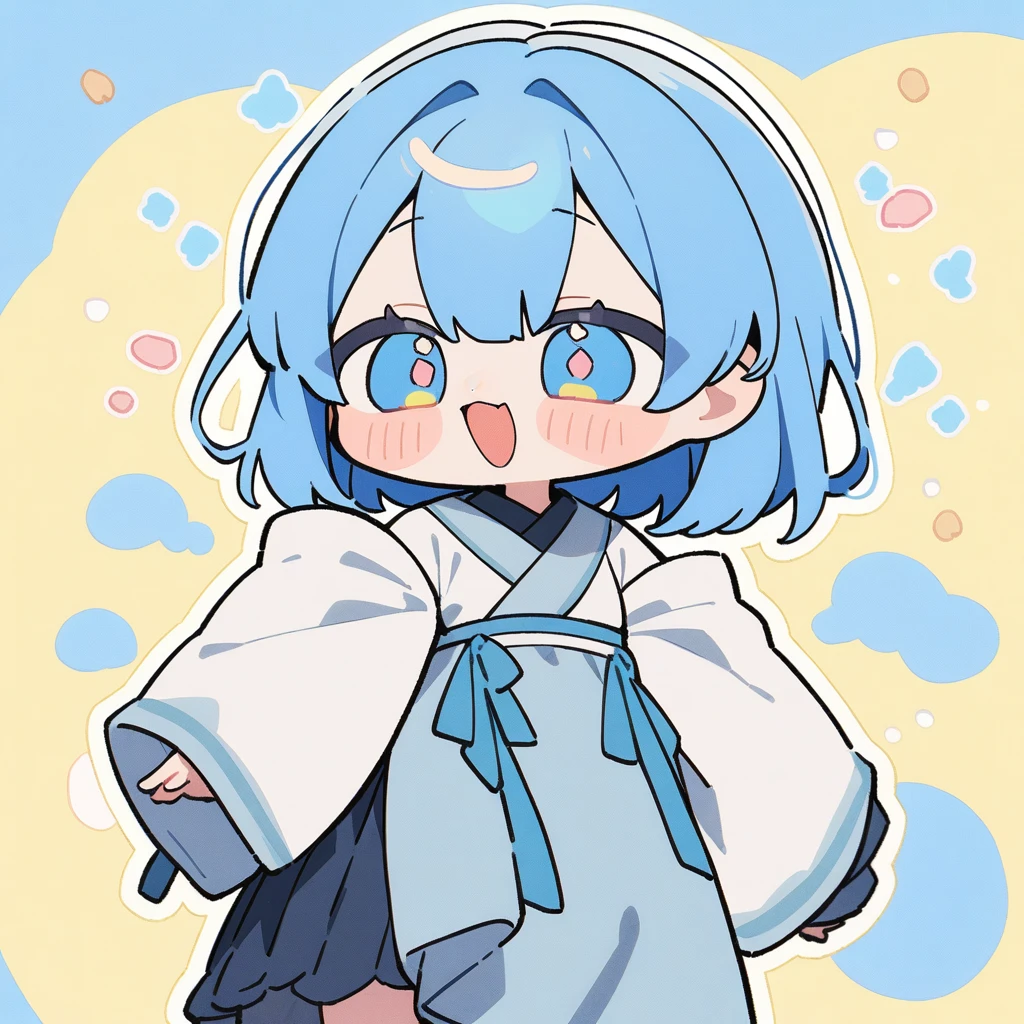 glutton、girl、Blue Hair、NEWEST、
thick outline、
sleeved