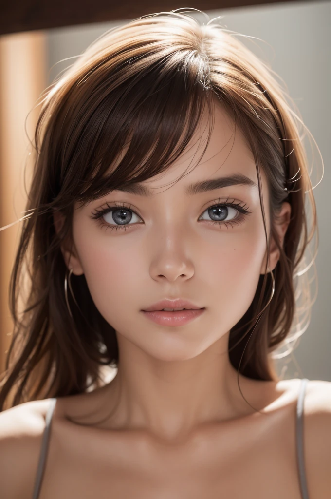 (realistic, photo-realistic:1.37),(8k, RAW photo, best quality, masterpiece:1.2), cute, ultra-detailed,heart-shaped pupils,physically-based rendering, ultra high res, kodakvision color, shot on Arricam LT Camera, bokeh, sharp focus,
looking at viewer,photorealistic,realistic, solo, photorealistic, best quality,extremely detailed face,extremely detailed eyes and face, beautiful detailed eyes,absurdres, incredibly absurdres,haunting smile,Messy hair, floating hair, ,