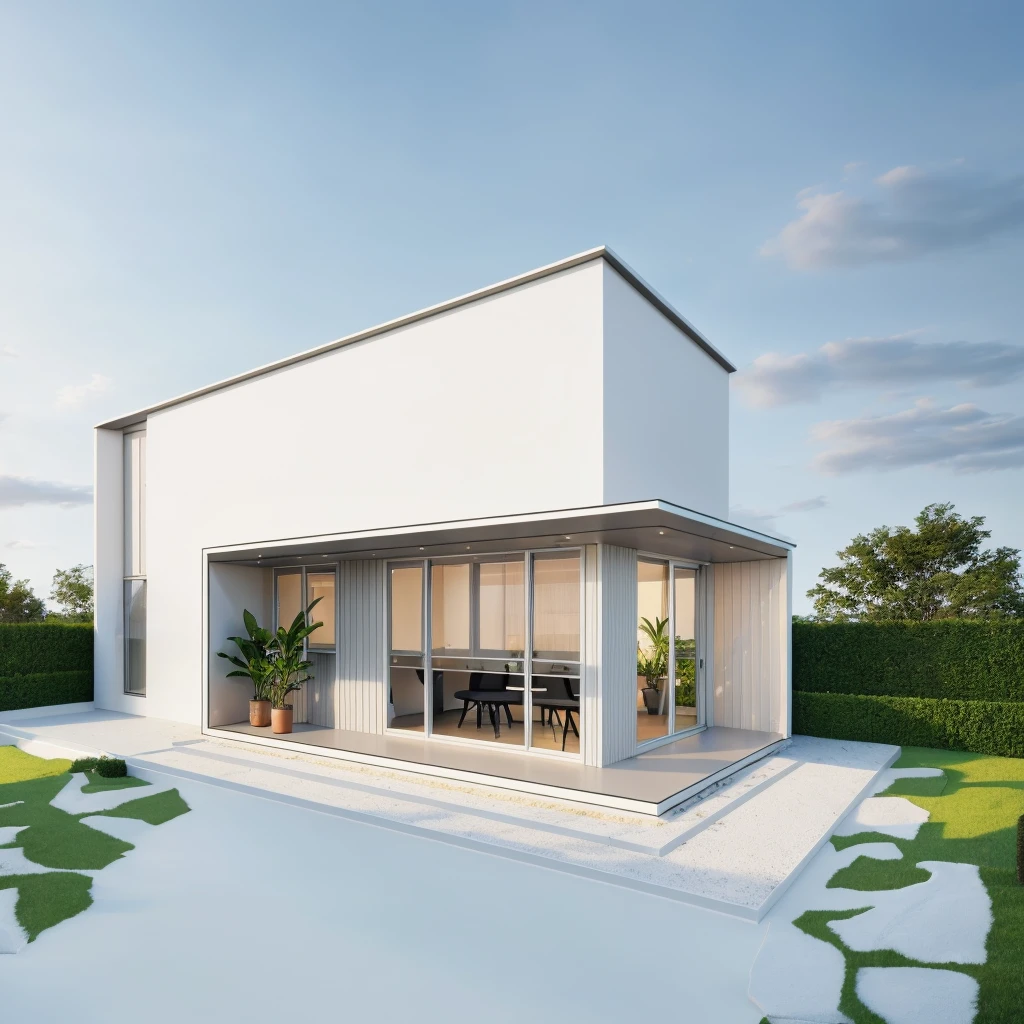 ((1 morden house like egg format)), main material by ((white wall)), 1large yard, 1 road runs in front of the house, (((VERTICAL WALLs was covered by white color))), (RAW photo, real, best quality, masterpiece:1.2), look morden minimalist, 1 road in front of the house, dynamic lighting:1.3, (hyper realistic, photo-realistic:1.2), high quality, (dark lighting:1.2), perfect lighting, archdaily, no human