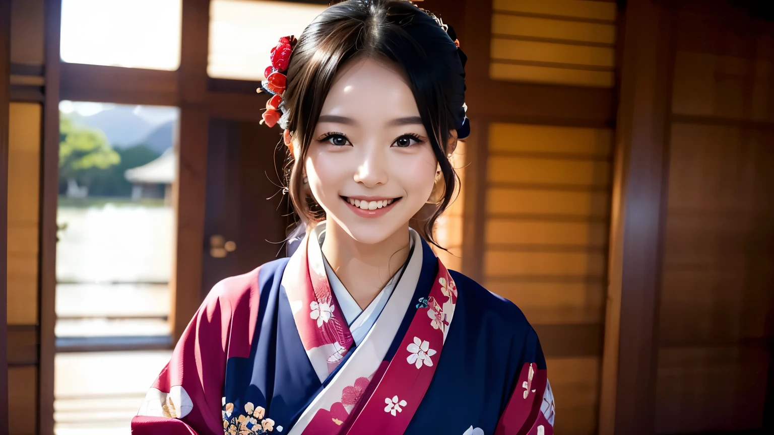 Image of a woman in a kimono with a fearless smile