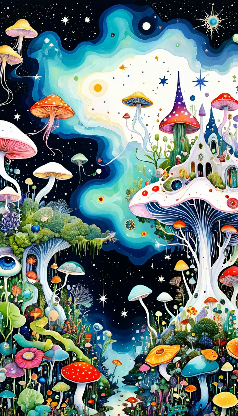 Fungi、Virus、microorganism、plant、Marine life、Eye、Starry Sky，architecture、Stitching together an abstract painting，Describing the inner world of autistic people，Sense of space，White Space，Psychedelic Art