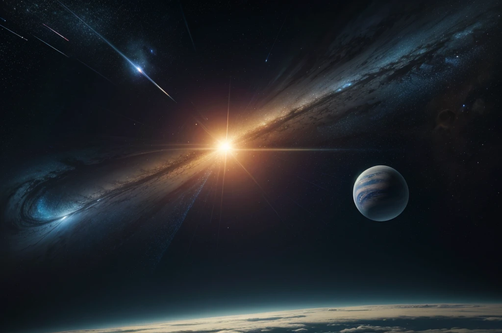 Minimalist space art wallpaper inspired by digital illustration, depicting a serene cosmic scene with planets and stars, inspired by the style of Ryo Takemasa, featuring a cool color palette, ethereal atmosphere with soft lighting