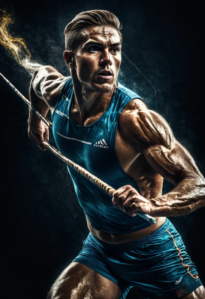 photoillustration of under exposure , an ancient Olympic athlete holding javelin the hand(javelin in hand 1.8)), seamless, light up eyes, texture and pattern, transparency effect, iconic running stance, holding a javelin, dramatic shadows, dramatic lights, interlacing elements, front view, fantasy art, two tones, digital manipulated photo art, hyper-realistic, ultra-detailed, crisp clarity, high-contrast, luminous ambiance, rich textures, intricate patterns, vivid colors, cinematic lighting, photo realistic, accurate anatomical proportions, light_speed-trail background
