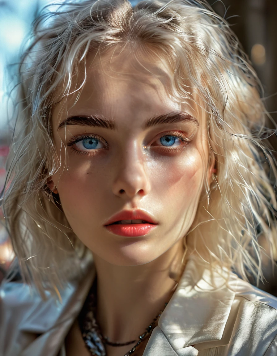 Bombshell beauty, European girl portrait, alone, 20 years old, beautiful face, upper body, hair over one eye, medium side cut, blonde hair, sharp focus, black business suit, bombshell beauty, face close-up, young woman, 22 year old woman, young, Paris fashion week model-like woman, silvery long hair, silvery eyebrows, blue eyes, beautiful detailed eyes, white skin, ridiculously long hair, perfect face, high resolution, sharp focus, ultra detailed, highly detailed, photorealistic artwork, highly detailed CG unity, 8k, wallpaper, vibrant colors, vibrant theme, exquisite, masterpiece, best quality, artistic photography, photo by sldr, exquisite background) perfectly rendered face, perfect facial details, realistic face, photorealistic, exquisite details, realism,
