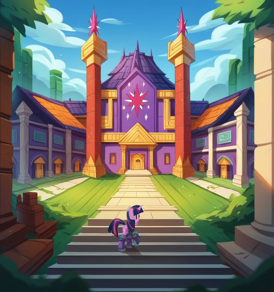 ((High Quality)) (( Perfect Lego autonomy)) Masterpiece, Twilight Sparkle and Lloyd, 1 girl and 1 boy only, Twilight Sparkle is wearing a purple Ninja suit While Lloyd is wearing his green Ninja suit, Twilight Sparkle and Lloyd Lego Ninjago, Twilight Sparkle and Lloyd are at the temple, Full bodies, Standing, in the temple, Twilight Sparkle and Lloyd, cuerpo completo, high resolusion