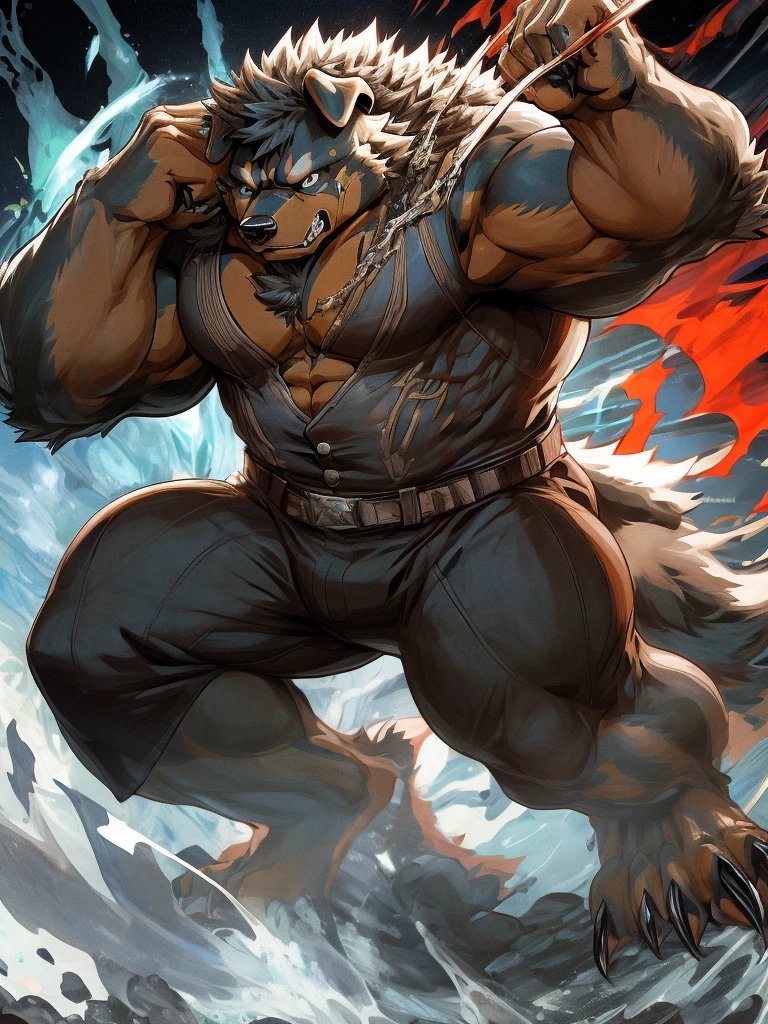 (highest quality:1.2), (masterpiece:1.2), anime, Super detailed , 毛むくじゃらの雄のBlack wolf, Black wolf, great physique,Powerful Weapons, manly, Bodybuilder with muscles running all over his body ,((Pure sweat permeates the wolf&#39;s entire body.&#39;Muscular body.)), (Excessive sweating:1.5), ((Sweating all over the body)) , Looking up at the sky, (((boxer briefs))) , fine grain, (Super detailed eyes:1.4), black sclera, Yellow Iris , black tongue, Lots of saliva, Tears are dripping ,null-ghostより, (Poolside:1.5), The background is the coast, end:night、Starry Sky,Raise your arms,