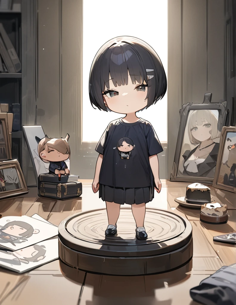 (tilt head:1.3),(1 Chibi character:1.3),(Shirt),(Short hair),(Still life),(best quality:1.2),(master piece:1.2),(8k),(16k:1.2),(Illustration),(Best Quality:1.2),(Ultra-detailed:1.2),(top-quality:1.2),(masterpiece:1.2)