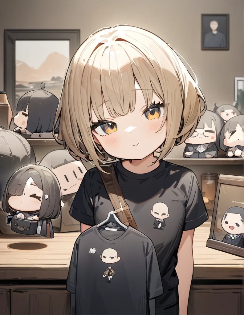 (tilt head:1.3),(1 Chibi character:1.3),(Shirt),(Short hair),(Still life),(best quality:1.2),(master piece:1.2),(8k),(16k:1.2),(Illustration),(Best Quality:1.2),(Ultra-detailed:1.2),(top-quality:1.2),(​masterpiece:1.2)