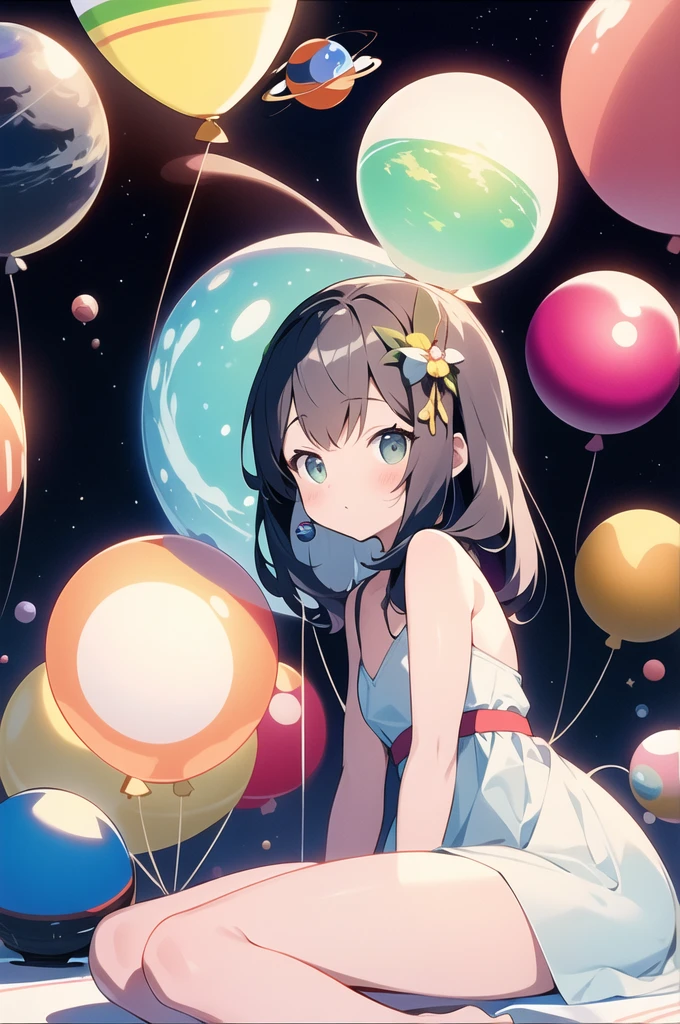 ([balloons:Small planets:0.5]:1.4), (Small_planets inside of balloons:1.4), (lots of colorful Small_planets:1.35)
(colorful planets, earth, floating petals, big balloons:1.22),
1 girl, cute face,
Full body, sitting, detailed beautiful eyes, bare legs, costume combination, Goddess, perfect body, [nsfw:0.88]
(sitting on ice_planet:1.22)
(lots of [floting blue Butterflies:floting ice:0.4]:1.22)
(detailed light), (an extremely delicate and beautiful), volume light, best shadow,cinematic lighting, Depth of field, dynamic angle, Oily skin,