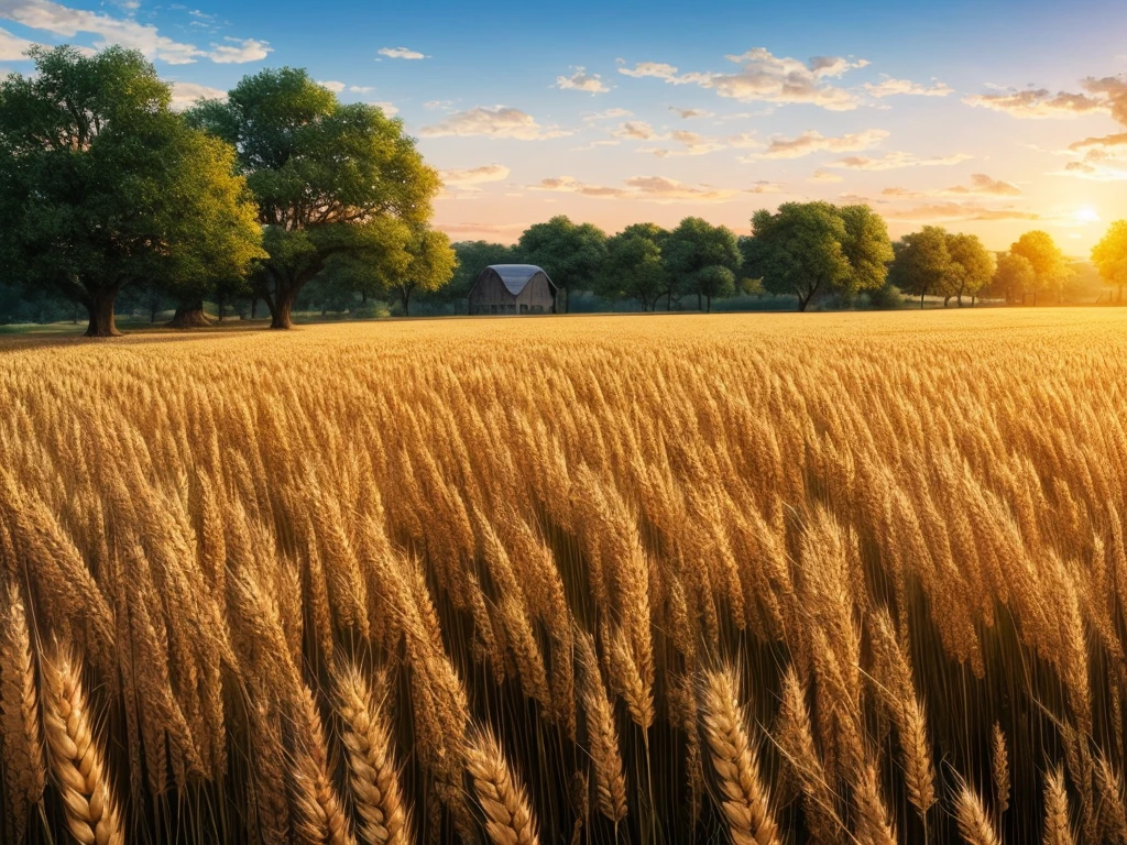 Masterpiece, best quality, (very detailed CG unified 8k wallpaper) (best quality), (best illustration), (best shade) nature harvest wheat, super meticulous --v6, people working in the fields