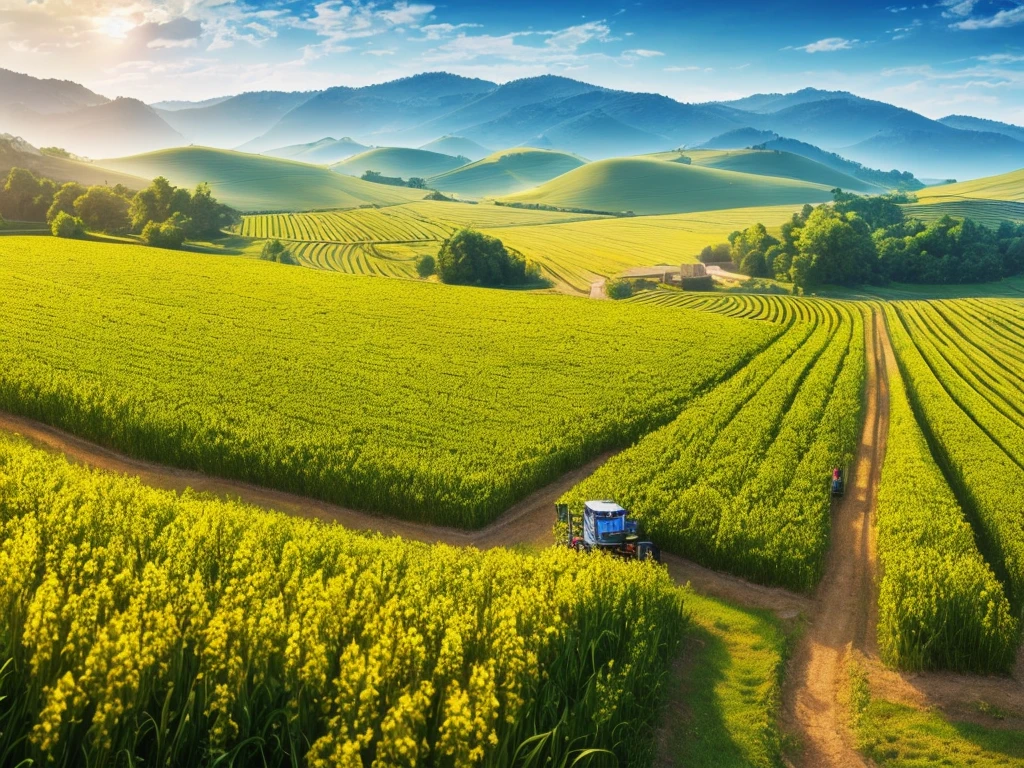 Masterpiece, best quality, (very detailed CG unified 8k wallpaper) (best quality), (best illustration), (best shade) nature harvest wheat, super meticulous --v6, people working in the fields