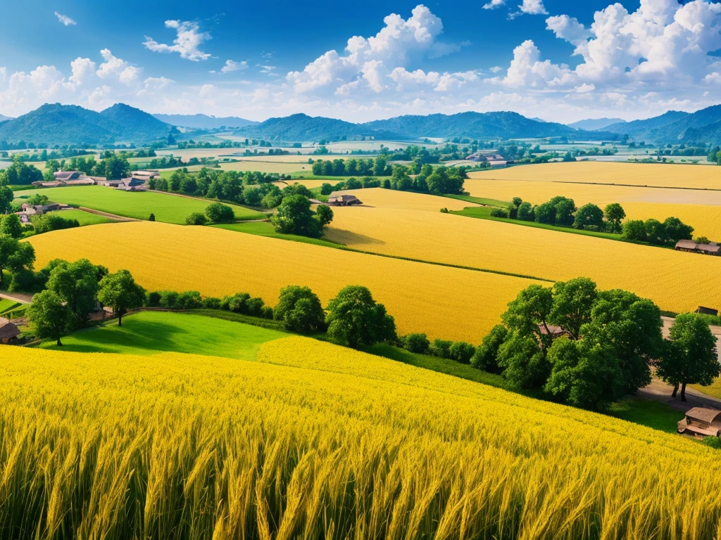 Masterpiece, best quality, (very detailed CG unified 8k wallpaper) (best quality), (best illustration), (best shade) nature harvest wheat, super meticulous --v6, people working in the fields