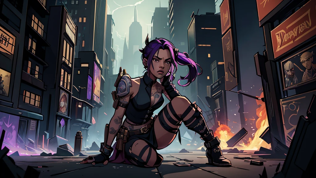 ((Best quality)), ((masterpiece)), (very detailed:1.3), 3d, Secret style,In the dark and masculine dystopian city of Piltover., engulfed in violence and divided into two opposing factions, a young prodigy named Jinx emerges. Having experienced unimaginable loss and abandonment, she embraced a life of chaos and destruction. Known for her inventive and explosive abilities., Jinx becomes an icon of rebellion against repressive forces, controlling the city.. However, haunted by guilt and battling inner demons, She must confront her past and decide, whether to continue down the path of anarchy or seek redemption amidst the chaos.. Explore Jinx&#39;s path, traveling through a treacherous world., fighting for survival, unlocking secrets, and discovering the true meaning of her twisted existence, chaos reigns, and at the center of it all is Jinx, the embodiment of unpredictability. Dive deep into Jinx&#39;s twisted mind., exploring the origins of his madness and the driving force behind his destructive nature. Uncover the moments, who turned her crazy, iconic character, whom we know. Embark on a wild ride through the busy streets of Piltover and the dark suburbs of Zaun, as Jinx wreaks havoc with his explosive arsenal.. Can redemption find its way into Jinx&#39;s broken soul??? Or will she dance forever on the edge of sanity?, embrace chaos, which fuels her very existence? Arcane&#39;s fate hangs in the balance, as Jinx&#39;s path intertwines with unlikely allies and formidable enemies.. Ignite your imagination and paint a vivid portrait of Jinx's twisted psyche., capturing the essence of her madness and indomitable spirit, which defines it, HDR (high dynamic range), ray tracing, NVIDIA RTX, Super resolution, Unreal 5, Subsurface scattering, PBR текстурирование, Post-processing, Anisotropic filtering, depth of field, Maximum clarity and sharpness, Lots of textures
