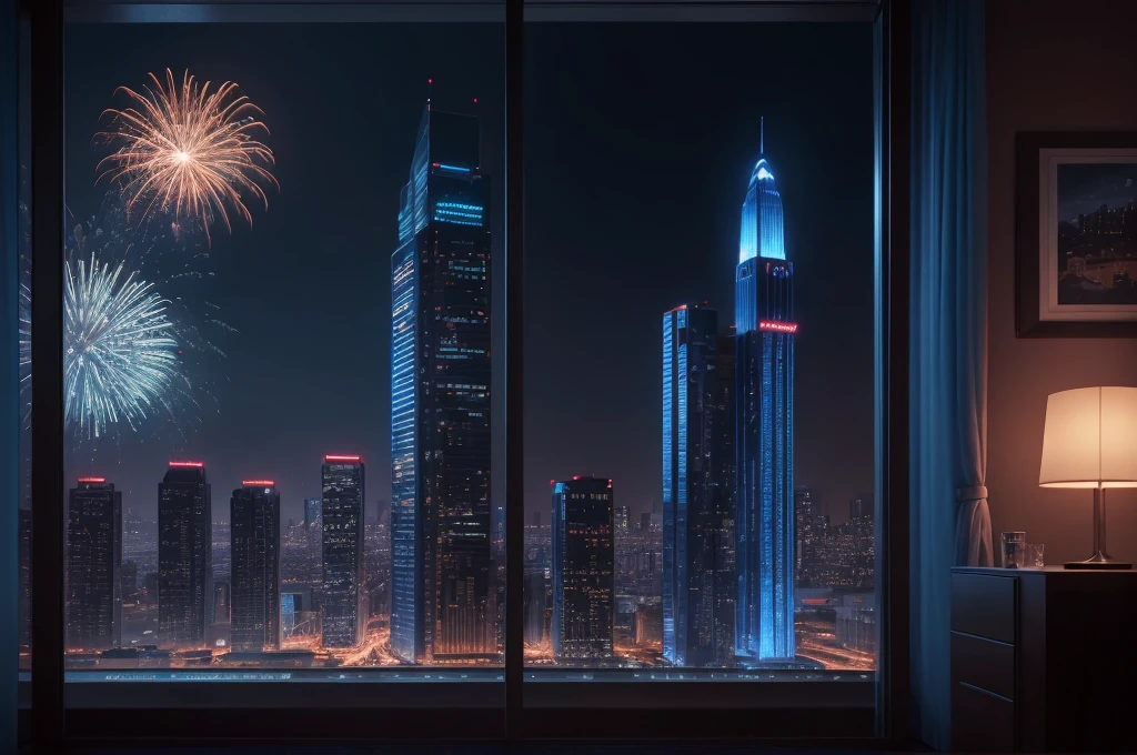 blue casino, night, downtown, HDR, 4k resolution, firework, modern architecture, slot machine, indoor, blue light, glass window, skyscraper view