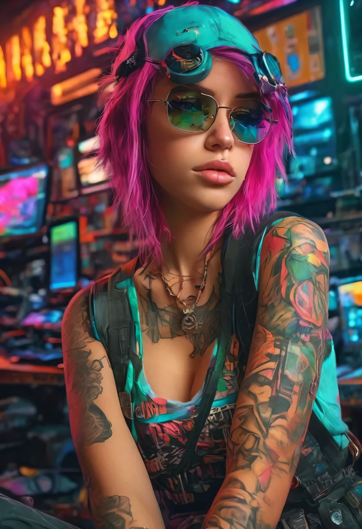 create an image demonstrating the style of ((Cyber Grunge)) style, hyper realism, 8k high definition, vibrant colors, sharp focus, insanely detailed