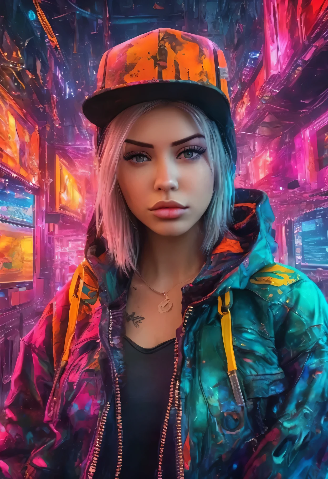 create an image demonstrating the style of ((Cyber Grunge)) style, hyper realism, 8k high definition, vibrant colors, sharp focus, insanely detailed