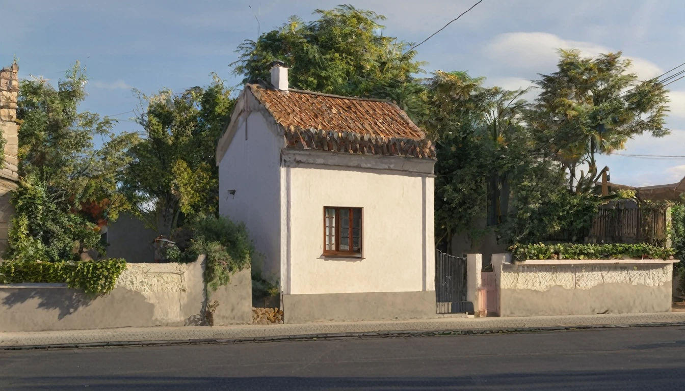 small isolated house, end of paved street, quiet day, no people in the area