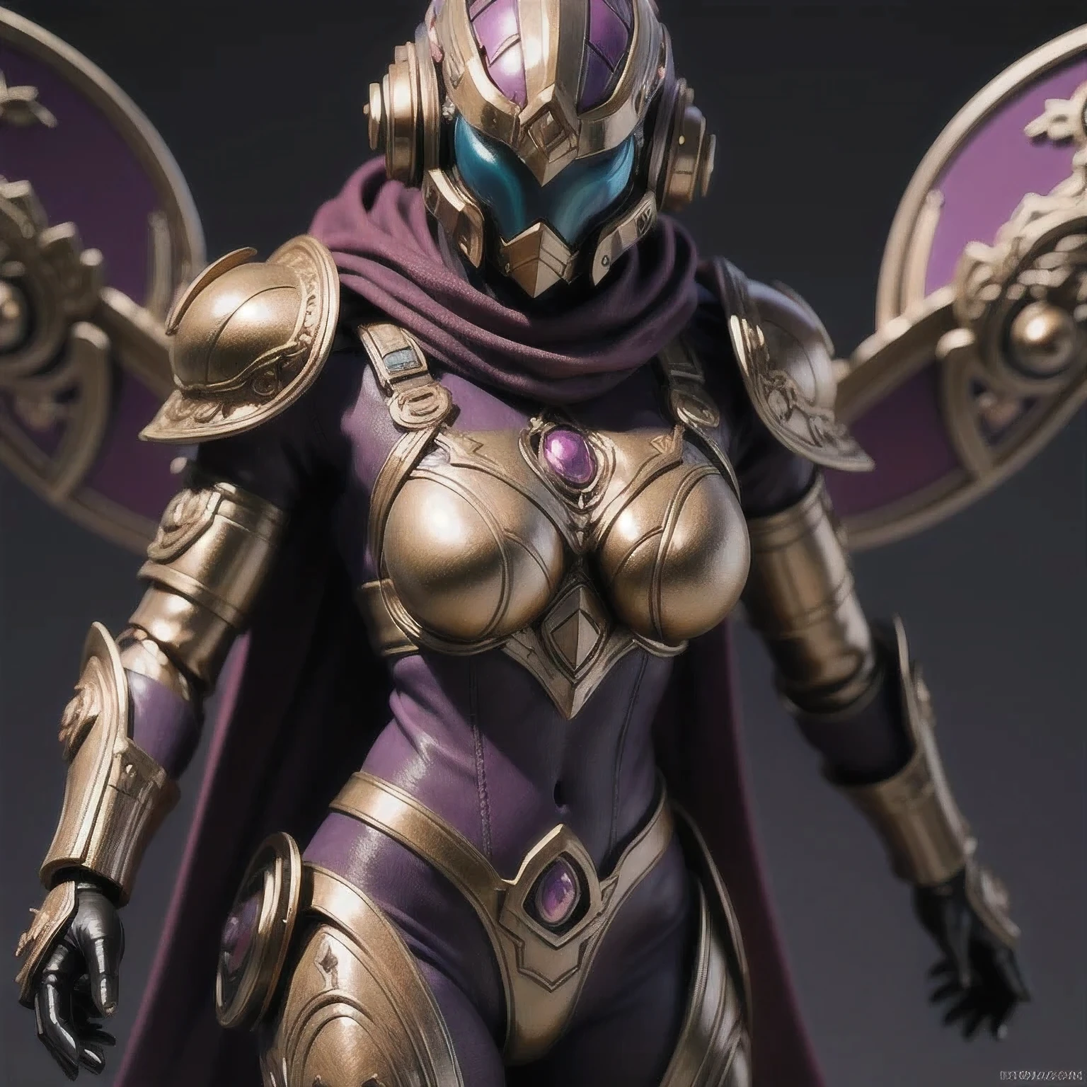 Close up of purple and gold toys, Super detailed fantasy characters, Science Fiction Characters render, detailed humanoid, Star Pathfinder Characters, Science Fiction Characters, Science Fiction Characters, humanoid character, very detailed character, Color Rendering, 3D Rendering Character Art 8K, Alien Armor, safi'jiiva armor, Marmoset Rendering