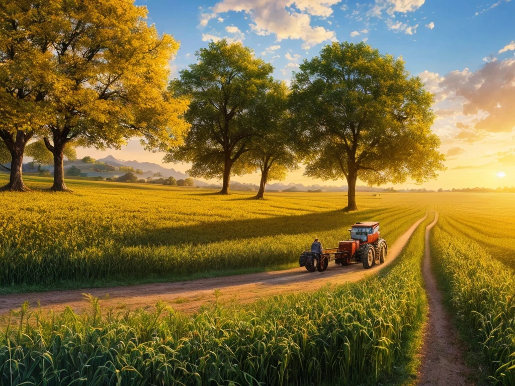 Masterpiece, best quality, (very detailed CG unified 8k wallpaper) (best quality), (best illustration), (best shade) nature harvest wheat, super meticulous --v6, people working in the fields