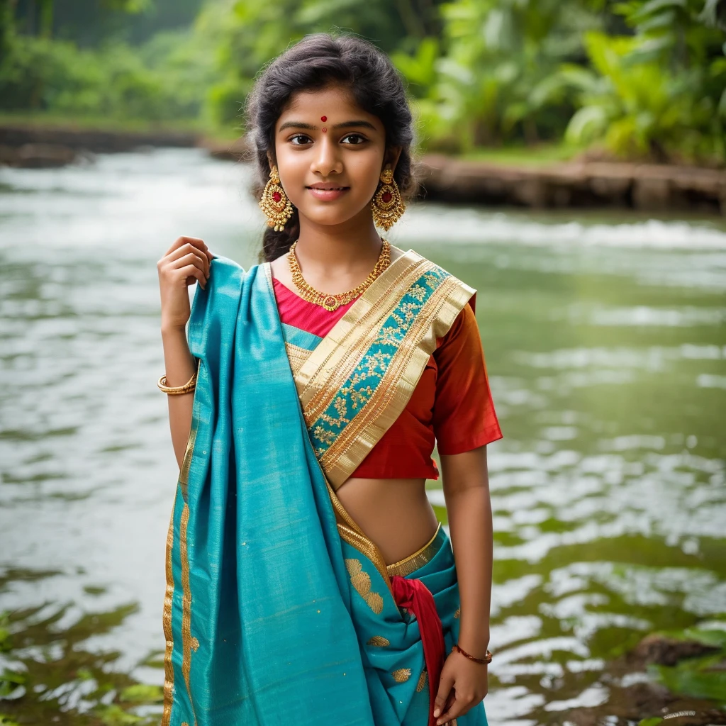 a mallu teenager wearing traditional sarees looks like nila nambiyar merged with kavya madhavan