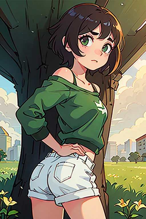 Short girl, straight breasts, small ass, short-hair, brown, greeneyes, new