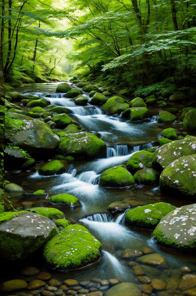 Draw: a by a stream in a dense forest
