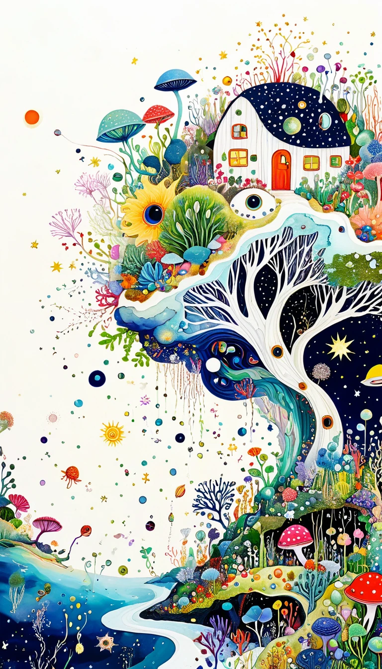 Bud Cottage，microorganism、plant、Marine life、Eye、Starry Sky，Stitching together an abstract painting，Describing the inner world of autistic people，Sense of space，White Space，interesting，Innocence，Psychedelic Art