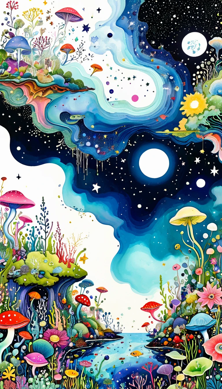 Bud Cottage，microorganism、plant、Marine life、Eye、Starry Sky，Stitching together an abstract painting，Describing the inner world of autistic people，Sense of space，White Space，interesting，Innocence，Psychedelic Art