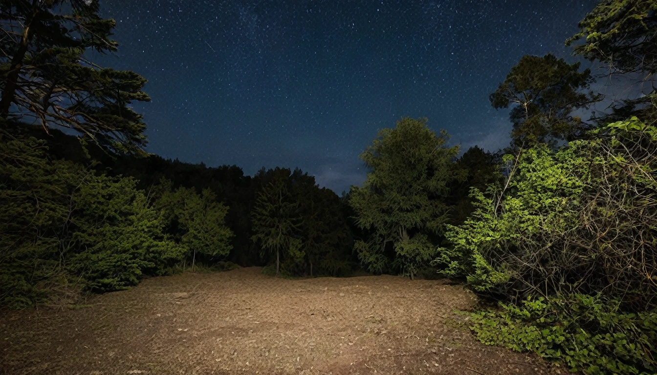 hiking park, eerie night, no people in the environment