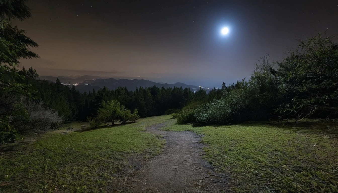 hiking park, eerie night, no people in the environment