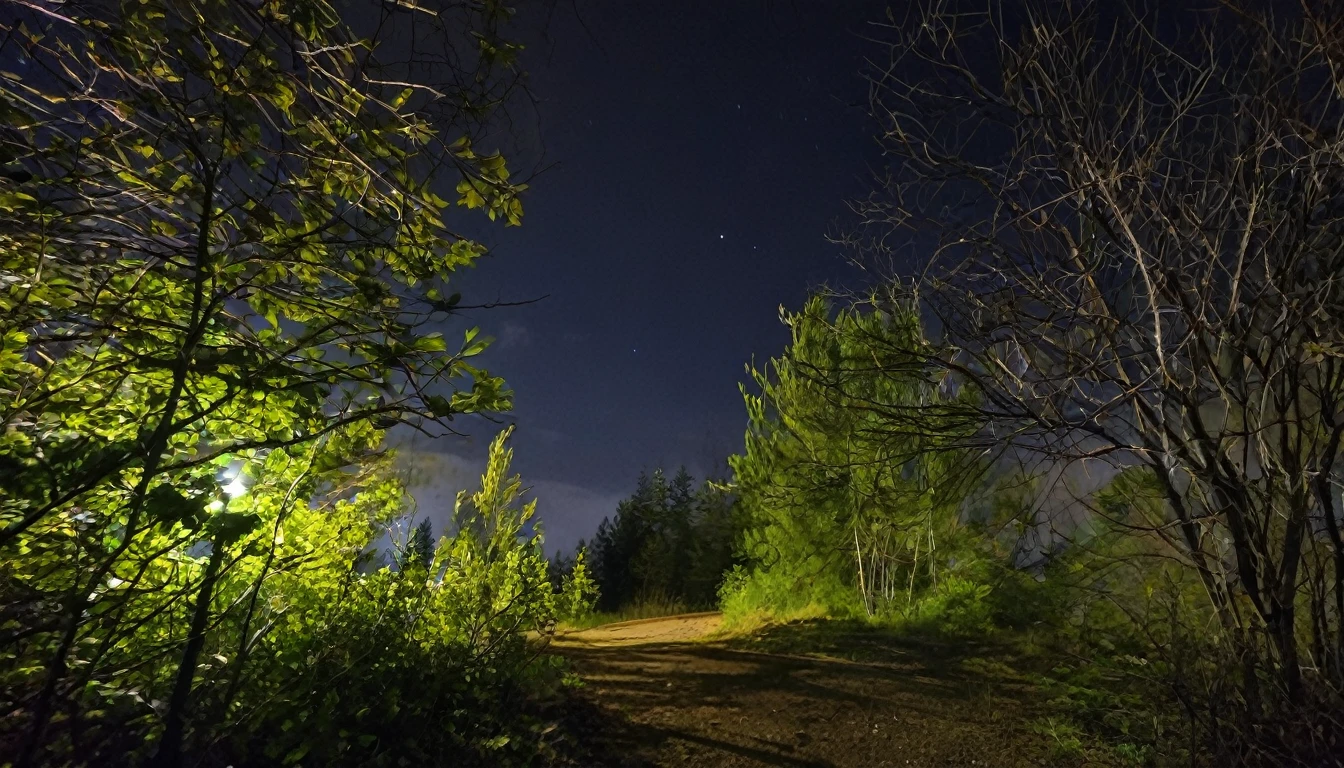 hiking park, eerie night, no people in the environment