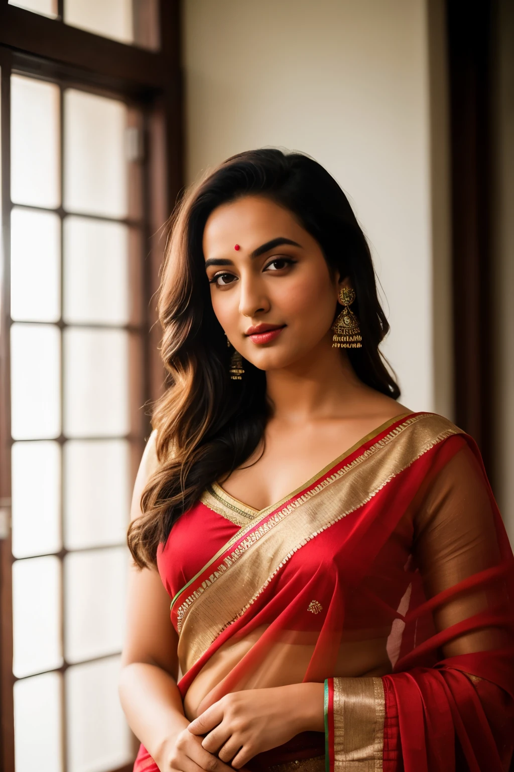 Foto RAW, photorealistic, photography, full body shot, master shot, Saree model, model Photography, Indian saree shoot, Indian traditional wear advertising photography, traditional wear brand shoot, face of Indian actress Sonakshi Sinha, masterpiece, realistic, realism, photorealism, high contrast, photorealistic Artstation 8k HD digital art trend of high definition and detailed realistic skin texture, ultra detail, realistic skin texture, armature, best quality, ultra high definition, (photorealistic:1.4),, high resolution, detail, raw photo, Re sharp, by Lee Jefferies Nikon D850 Film Stock Photo 4 Kodak Portra 400 Camera F1.6 Lens Rich Color Ultra Real Realistic Realistic Textures Dramatic Lighting Unreal Engine Trending at Art Station Cinestill 800,(pele altamente detalhada: 1.2), 8k UHD, DSLR, soft-lighting, alta qualidade, grain of film, Fujifilm XT3