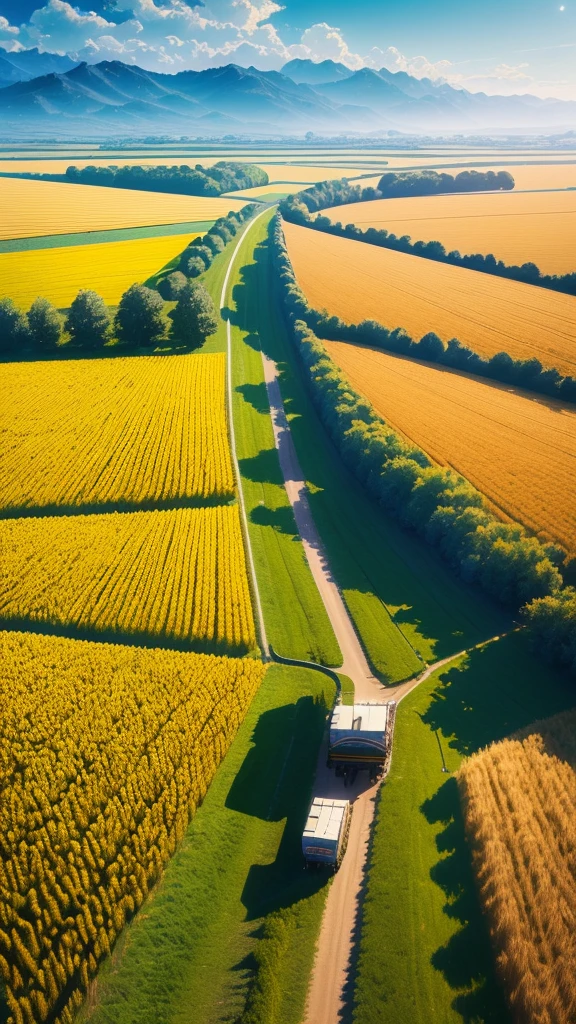 Masterpiece, best quality, (very detailed CG unified 8k wallpaper) (best quality), (best illustration), (best shade) nature harvest wheat, super meticulous --v6, people working in the fields