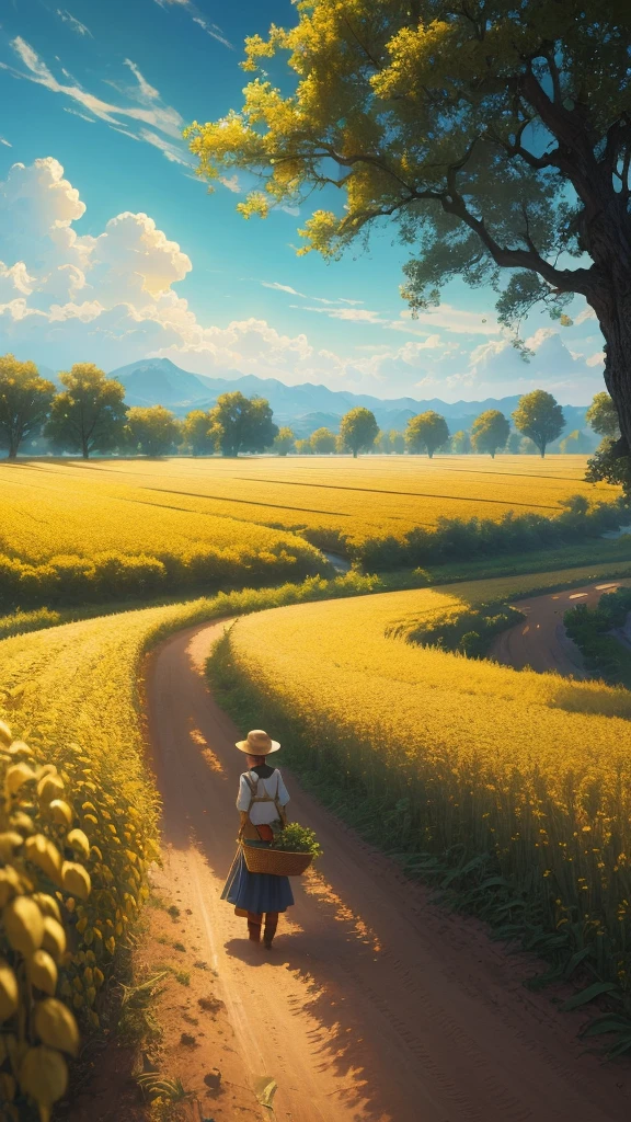 Masterpiece, best quality, (very detailed CG unified 8k wallpaper) (best quality), (best illustration), (best shade) nature harvest wheat, super meticulous --v6, people working in the fields