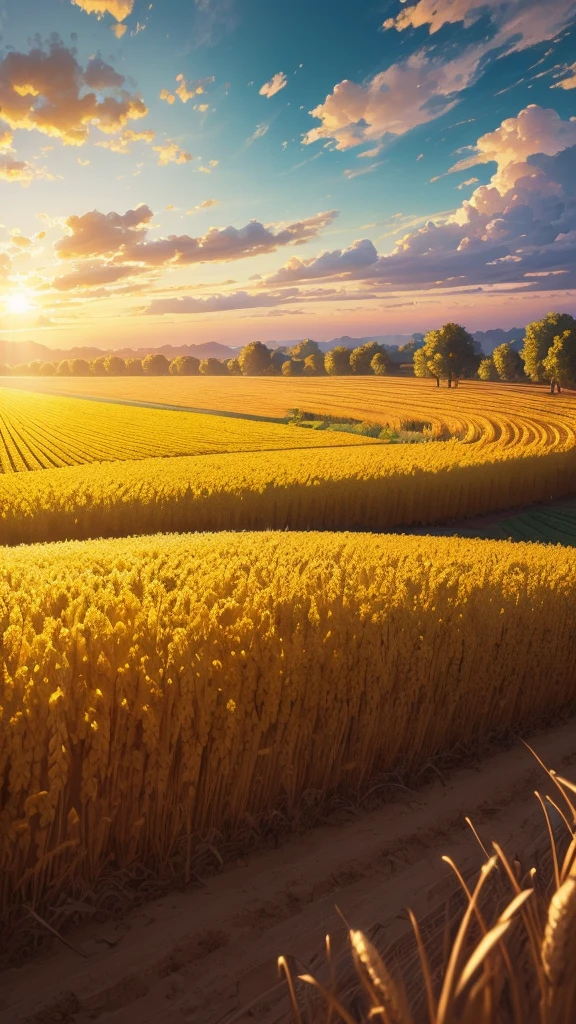 Masterpiece, best quality, (very detailed CG unified 8k wallpaper) (best quality), (best illustration), (best shade) nature harvest wheat, super meticulous --v6, people working in the fields