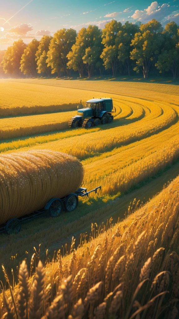 Masterpiece, best quality, (very detailed CG unified 8k wallpaper) (best quality), (best illustration), (best shade) nature harvest wheat, super meticulous --v6, people working in the fields