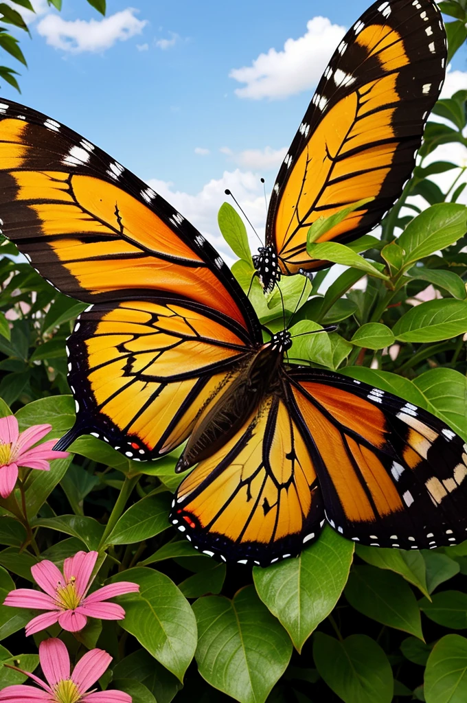 Butterfly in beautiful garden-close up,comic style