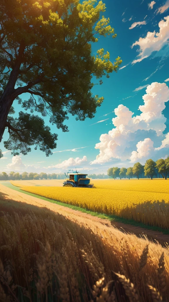 Masterpiece, best quality, (very detailed CG unified 8k wallpaper) (best quality), (best illustration), (best shade) nature harvest wheat, super meticulous --v6, people working in the fields
