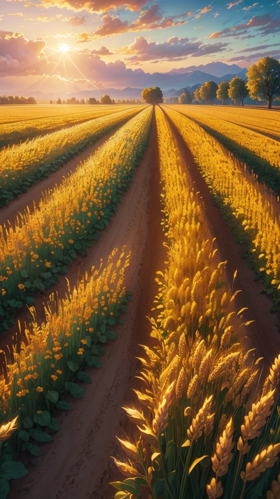 Masterpiece, best quality, (very detailed CG unified 8k wallpaper) (best quality), (best illustration), (best shade) nature harvest wheat, super meticulous --v6, people working in the fields