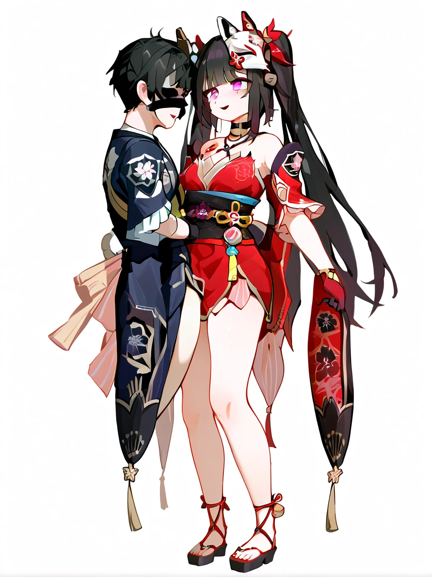 score_9,score_8_superior,score_7_superior,Highest quality,masterpiece,4K,No correction,Perfect lighting,evaluation_Explicit,so beautiful,anime,Hua Huo,One girl,single_Gloves,Mask on head,sash,Black Hair,Twin tails,Purple eyes,heart,(Fox Mask Template:1.1),single Gloves,kimono,(Cherry Blossom Tattoo, Chest tattoo:1.1),full_body,Are standing,White Background,masterpiece, Highest quality,nsfw,Sex,sex,Insert