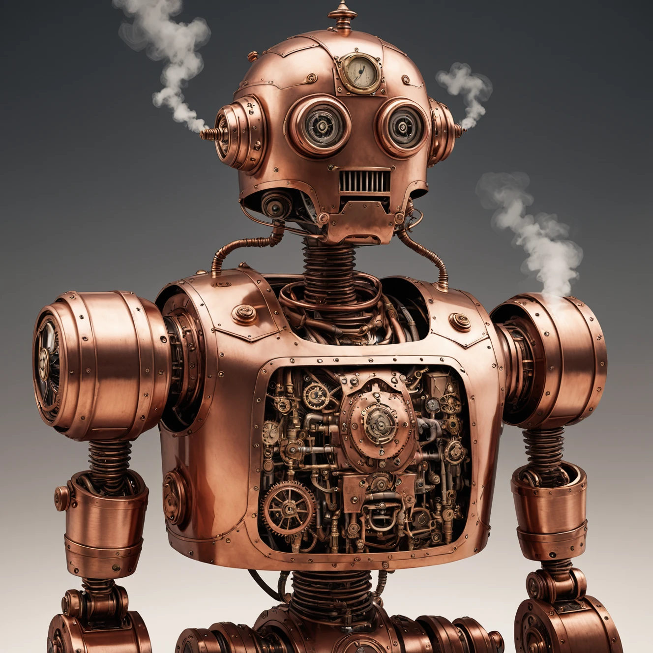 A steam punk style copper robot with a human like bronze face.
