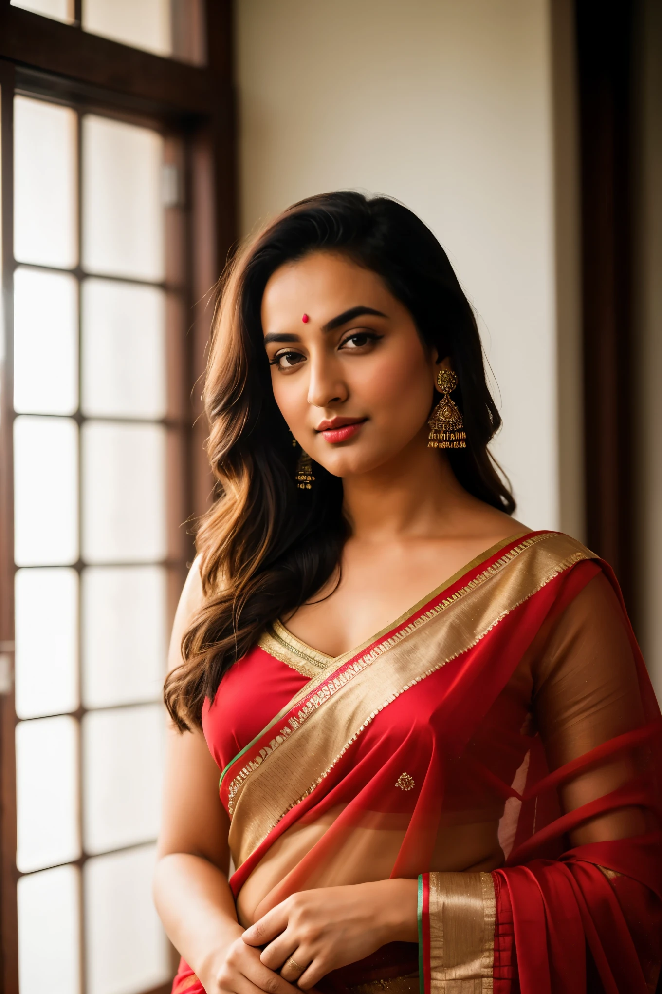 Foto RAW, photorealistic, photography, full body shot, master shot, Saree model, model Photography, Indian saree shoot, Indian traditional wear advertising photography, traditional wear brand shoot, face of Indian actress Sonakshi Sinha, masterpiece, realistic, realism, photorealism, high contrast, photorealistic Artstation 8k HD digital art trend of high definition and detailed realistic skin texture, ultra detail, realistic skin texture, armature, best quality, ultra high definition, (photorealistic:1.4),, high resolution, detail, raw photo, Re sharp, by Lee Jefferies Nikon D850 Film Stock Photo 4 Kodak Portra 400 Camera F1.6 Lens Rich Color Ultra Real Realistic Realistic Textures Dramatic Lighting Unreal Engine Trending at Art Station Cinestill 800,(pele altamente detalhada: 1.2), 8k UHD, DSLR, soft-lighting, alta qualidade, grain of film, Fujifilm XT3