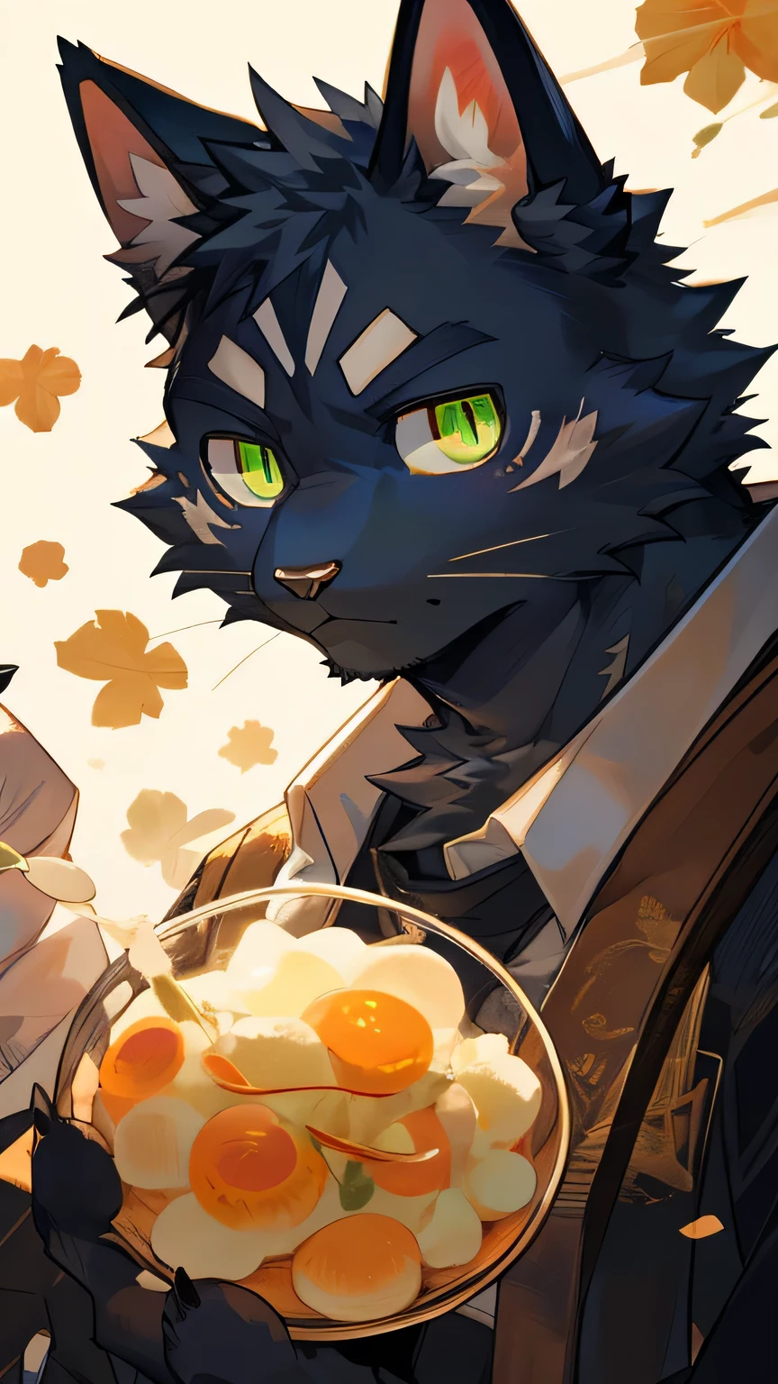 masterpiece,high quality,perfect anatomy,furry,anthro cat,black cat,male, niji5,green pupils,bright eyes,detailed face,by kiyosan,close up face