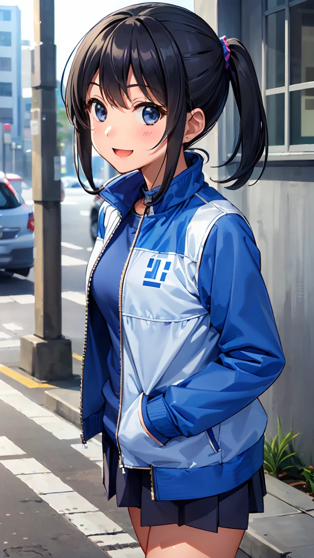 (((Pixel Perfect, Perfect in every detail))), alone, One girl, Keke Tan, Blue jacket, yuigaoka , View your viewers, smile, :d