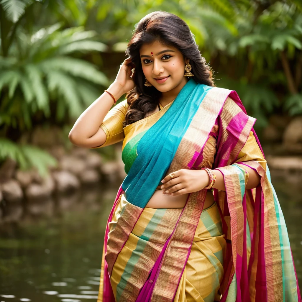 a mallu fatty babe wearing traditional sarees looks likes and Kajol merges with nayanthara 