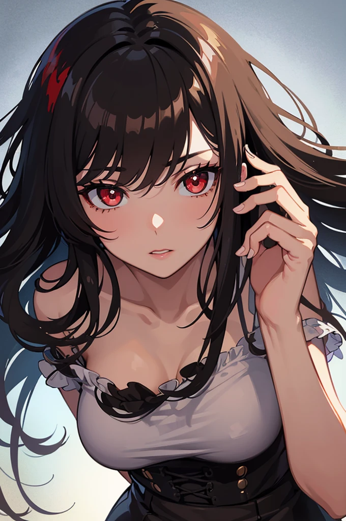 ((best quality)), ((masterpiece)), (detailed), perfect face, solo, 1girl, black hair, medium brown skin, red eyes