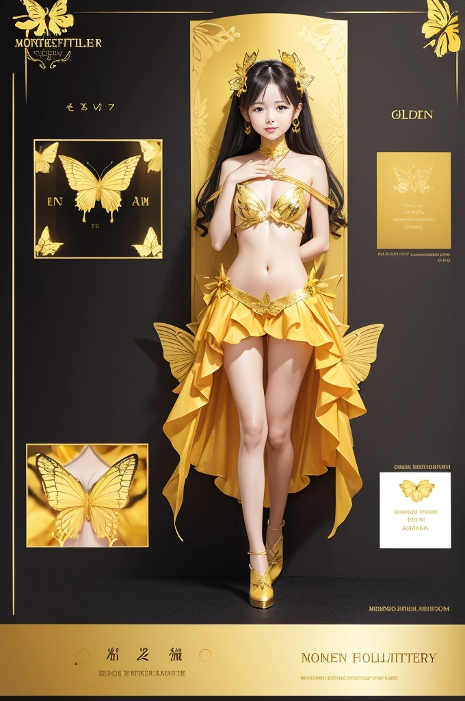 Golden butterfly with middle divided horizontally for presentation card 