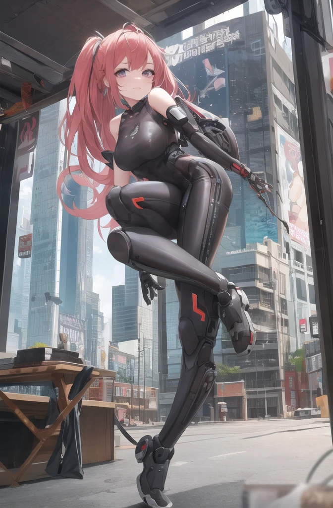 Girl posing in front of a city., cyberpunk oppai, anime rudo 8k, biomechanical OPPAI, best anime wallpaper 4k konachan, oppai, seductive anime girl, android heroine, naughty anime girl, female action anime girl, warhammer 40k, female cyberpunk anime girl, by rubio, violet eyes